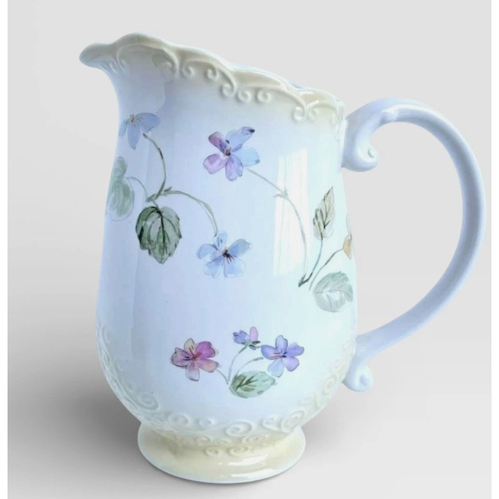 Rare Retired 10" Pfaltzgraff Vienna Floral Butterfly Water Pitcher With Handle